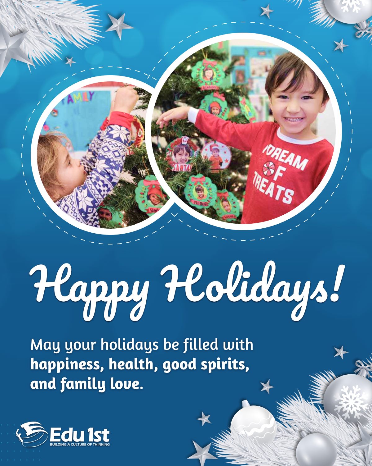 During this Holiday Season, our thoughts turn gratefully to all of you who have contributed to our school's success. In this spirit, we say, simply but sincerely . . ."Thank You and Best Wishes for the Holidays and a Happy New Year."